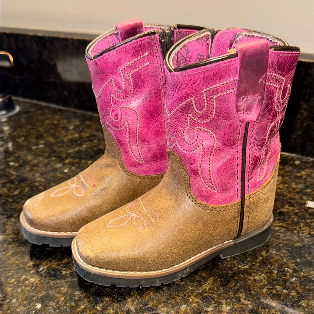 Toddler Girl Pink and Brown Shyanne Cowboy Boots